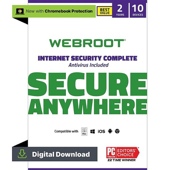 Webroot – Complete Internet Security + Antivirus Protection (10 Devices) (2-Year Subscription) – Android, Apple iOS, Chrome, Mac OS, Windows